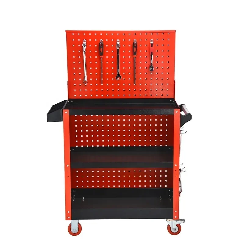 3-Layer trolley wheel car garage tool cabinet workshop tool cart with hanging plate is easy to use, durable and practical, good