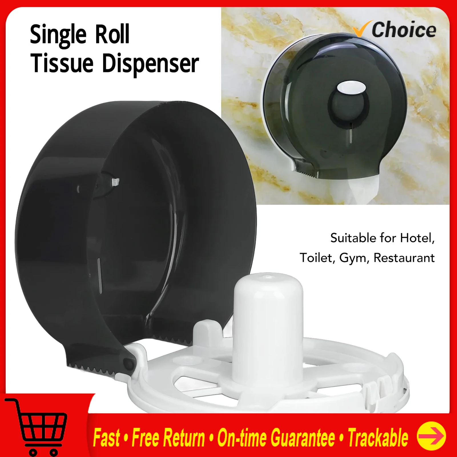 

Jumbo Tissue Dispenser Single Roll Tissue Dispenser Jumbo Tissue Dispenser Toilet Paper Roller for Hotel Bar Transparent Black