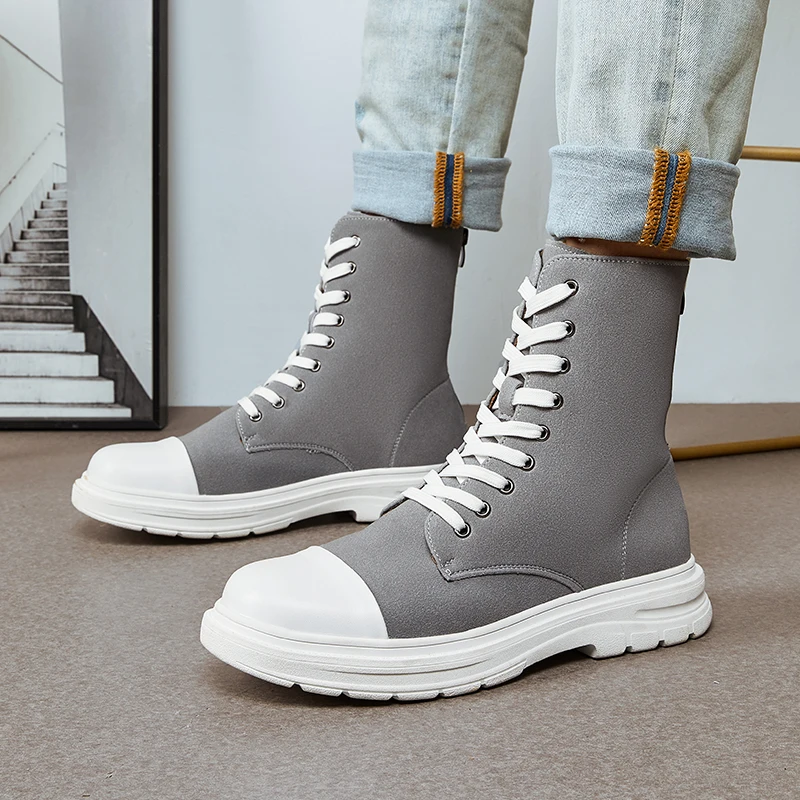 

Color Blocked Men High Top Boots with Round Toe and Flat Bottom Fashionable Casual Classic Comfortable Men Boots