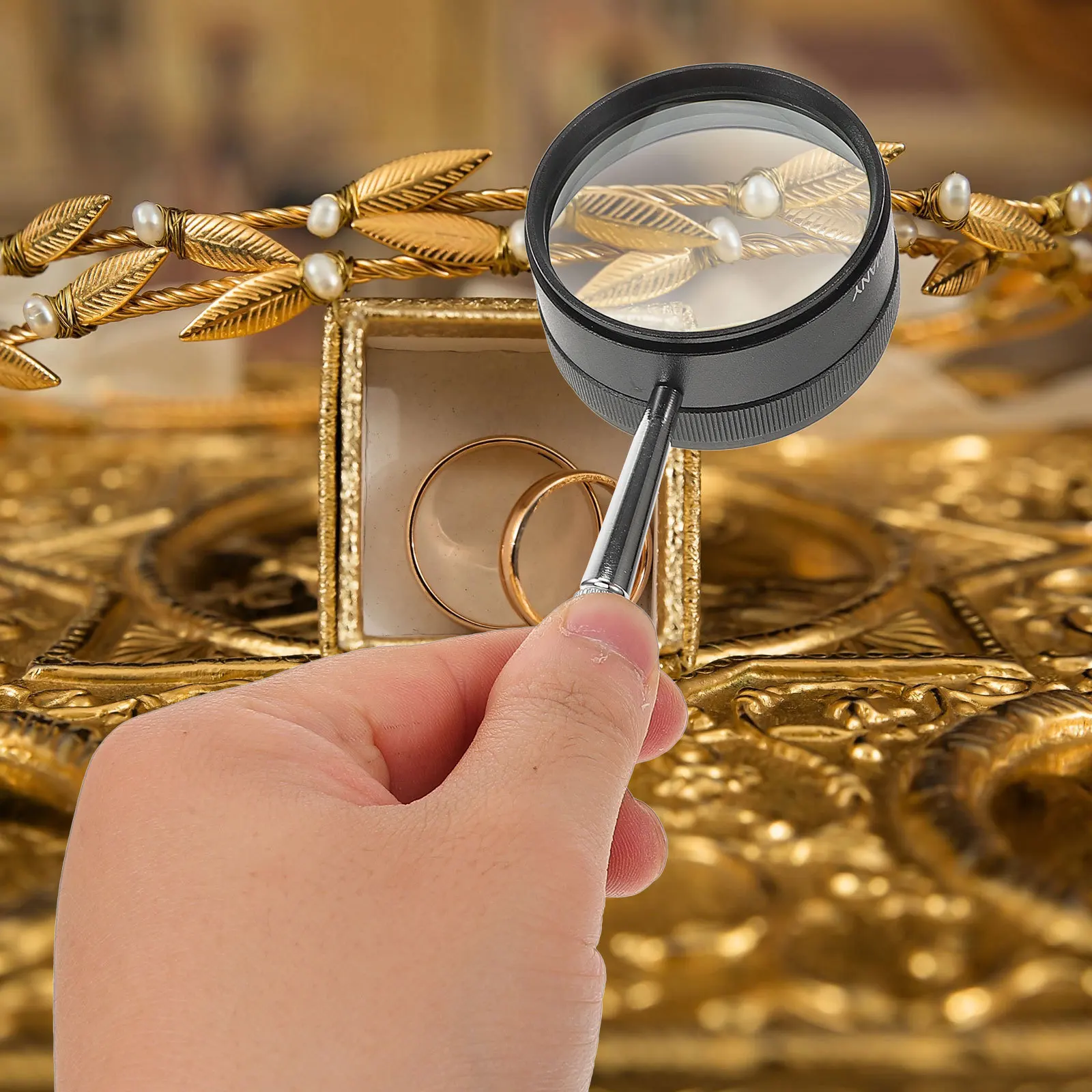 

50mm High Quality Optical Glass Identification Magnifying Glass Ergonomic Handle Portable for Reading Stamps Coins Gems