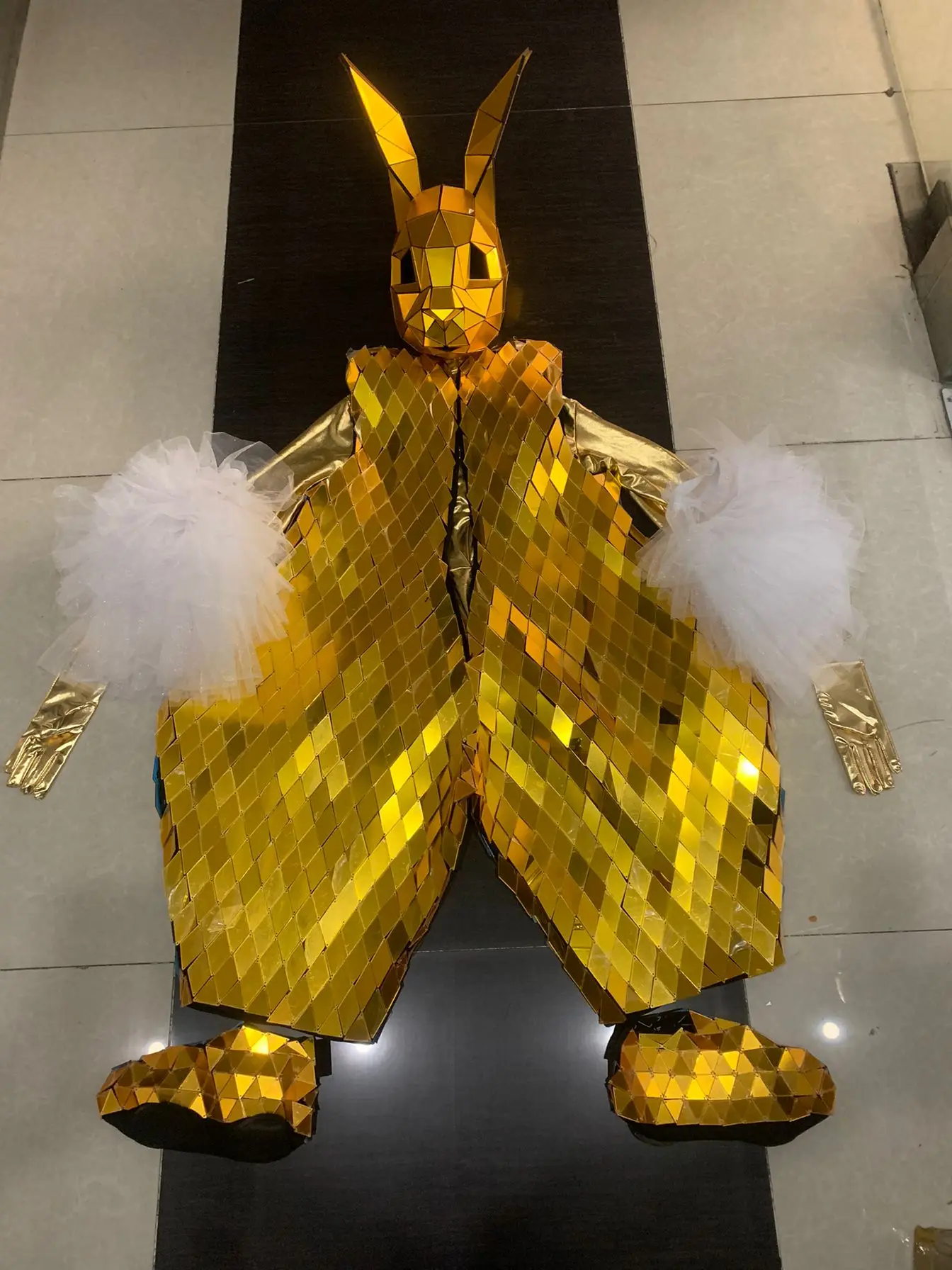 

Золотой зеркальный костюм кролика, наряды кролика для ночного клуба, одежда для сценического шоу, сексуальная певица, танцовщица, концертный наряд, модель Gogo, костюм