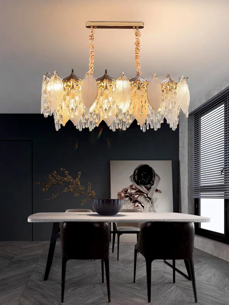 

Porcelain Leaves Glass Chandeliers LED Crystal Hanging Lamps for Ceiling Modern Luxury Home Decor Light for Living Room Lustre b