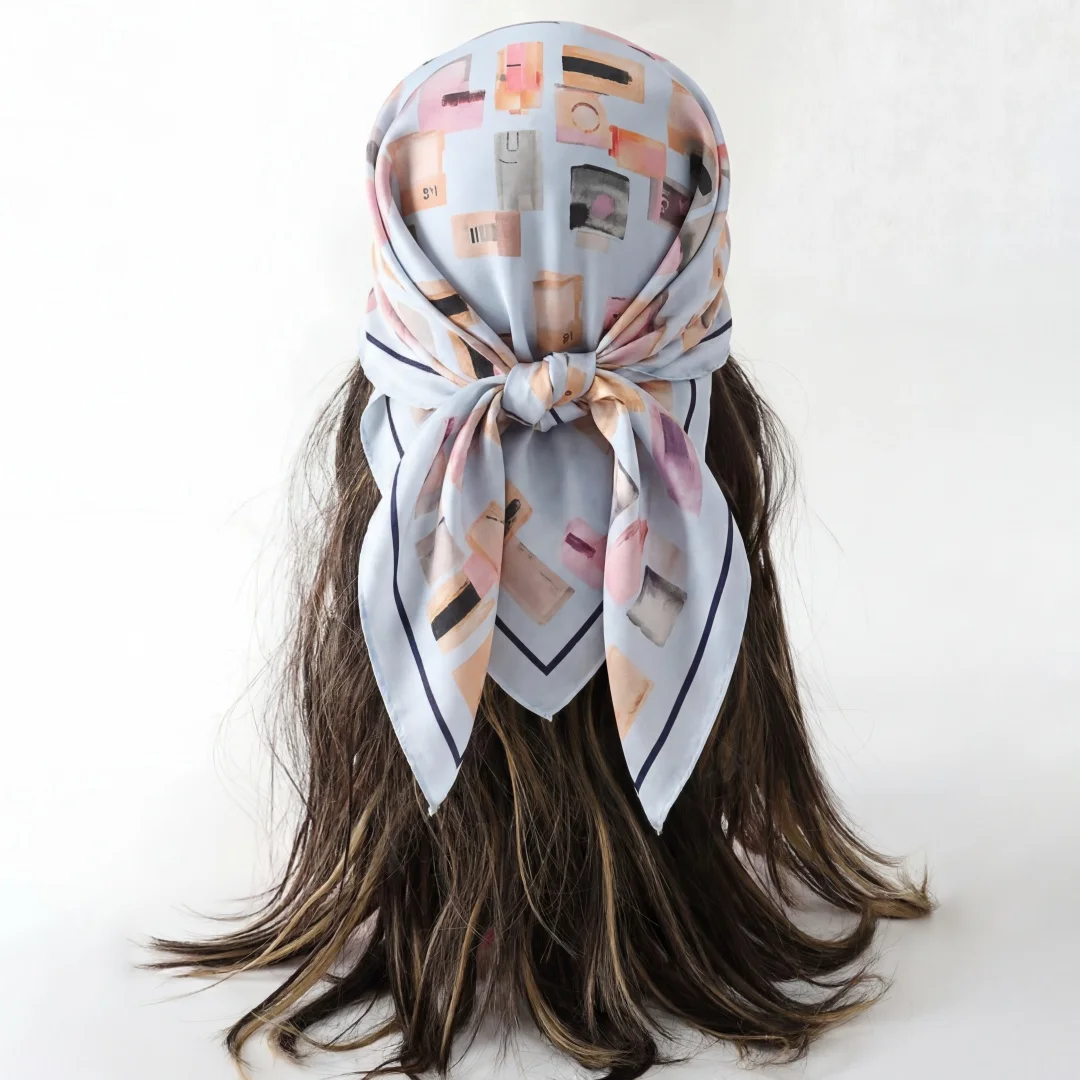 Female Silk Scarf Turban Square Hijab Luxury Headscarf Bandana Shawl Handkerchief Neckerchief Headband Windproof Print Wraps