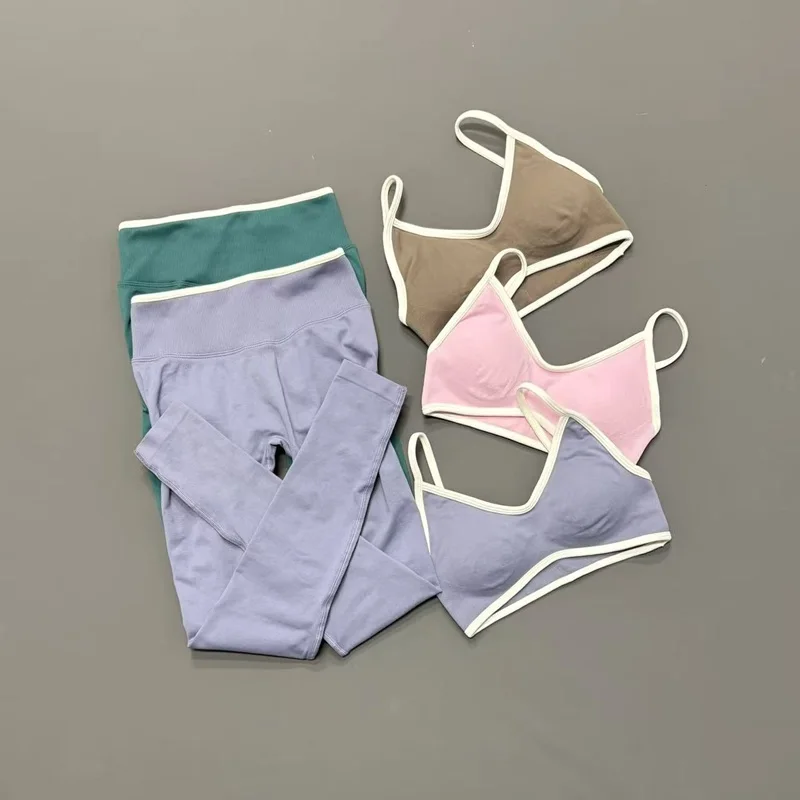 2 Piece Yoga Set Women Double Thin Strap Sports Bra Gym Quick Dry Hip Lift Leggings Pilates Workout Fitness Running Activewear