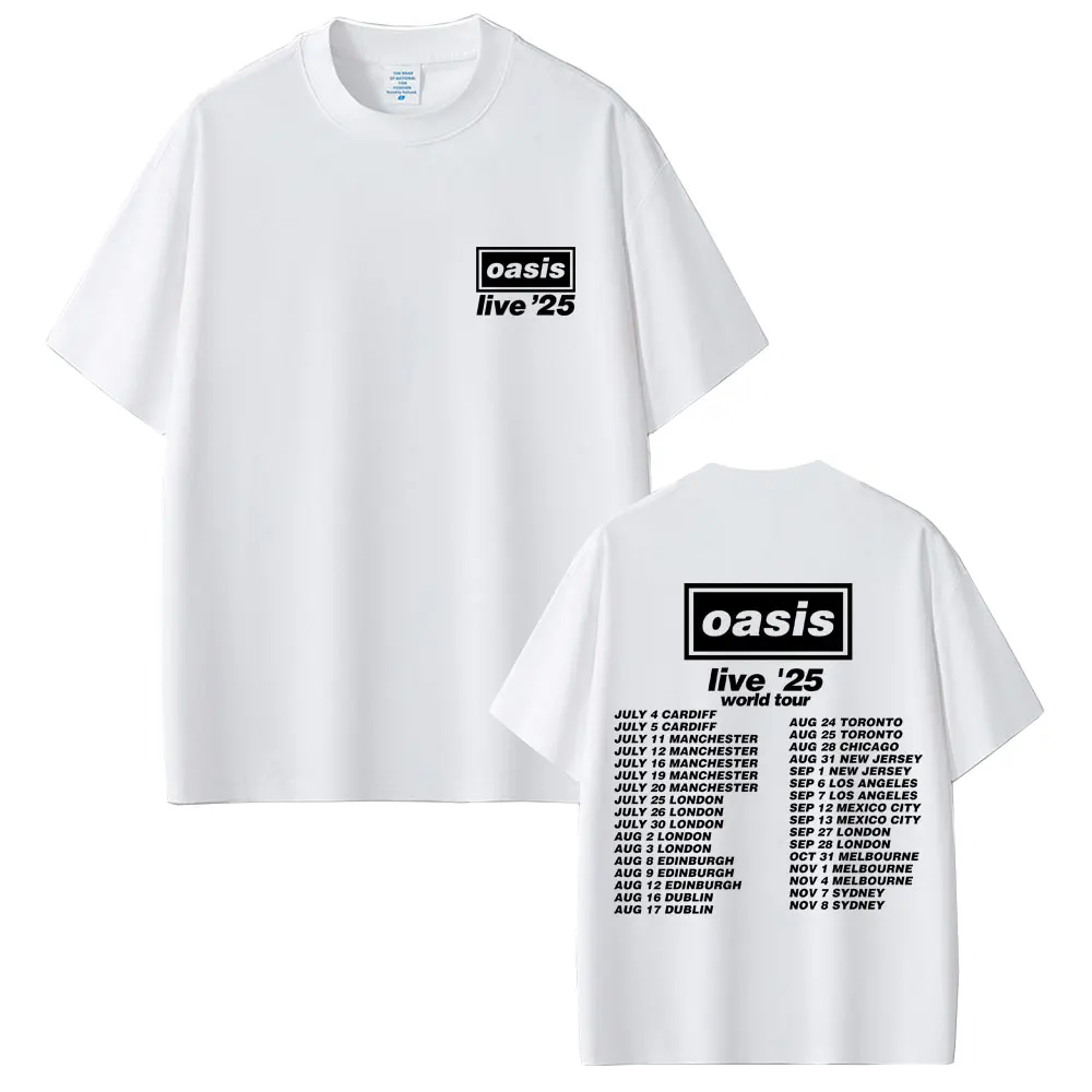 Rock Band O-Oasis Live 25 Tour T Shirt Men Women Gothic Vintage Oversized Tshirt Men's High Quality Cotton Short Sleeve T-shirts image 4