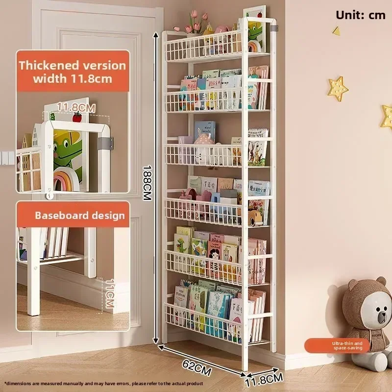 Behind The Door Shelf Wrought Iron Ultra-thin Bookshelf Floor-to-ceiling Children's Simple Extremely Narrow Storage Cabinet