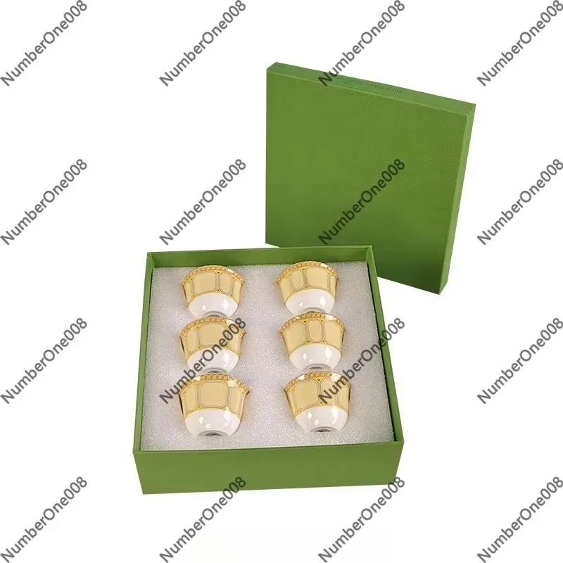 6 Piece European Light Luxury Colorful Small Teacups Set, Family Banquet Souvenir Tea Cup Gift Box for Wedding Party Home