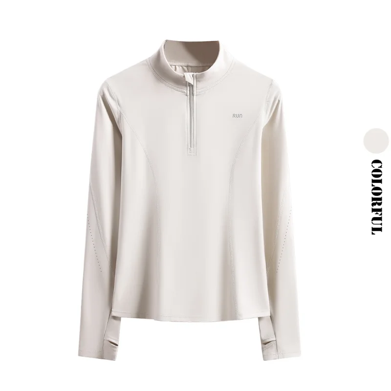 DRUR 5-Colors Long Sleeve Yoga Tops and Gym Clothes Women Quick Dry Quarter Zip Pullover Crop Slim Fit Running Athletic Shirts view 3