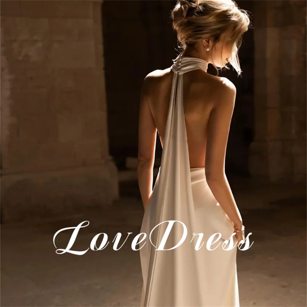 Customized Elegant Deep V-Neck Halter Mermaid Wedding Dresses Sexy Open Back Sleeveless Floor Length Simple Buttons Bridal Gowns