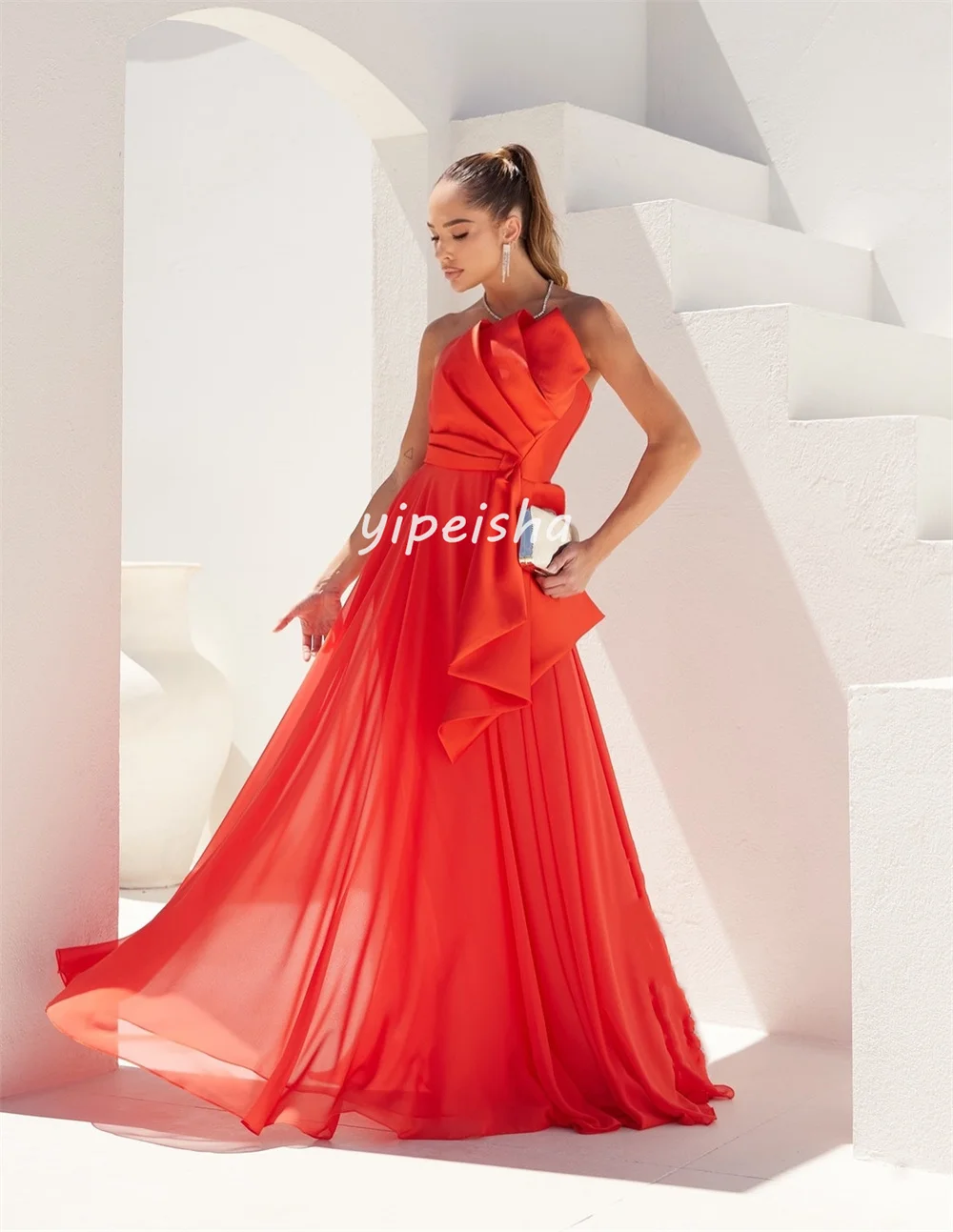 Abiti lunghi senza spalline a trapezio drappeggiati con pieghe classiche alla moda personalizzate Abiti da sera Taglie squisite disponibili formali