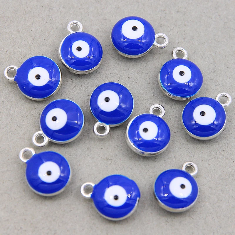 10pcs Gold Evil Eye Spacer Beads Pendant Round Enamel side Evil Eye Pattern10*13*5mm