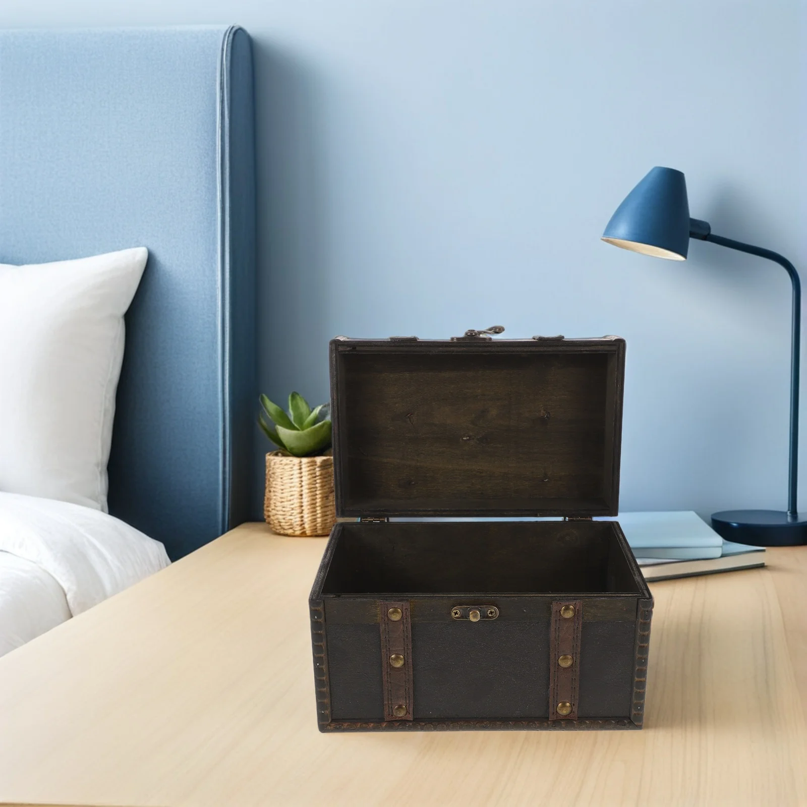 

Vintage Wooden Jewelry Storage Box Dark Brown Durable Natural Wood Grain Keepsake Box With Lid For Rings Earrings Trinkets