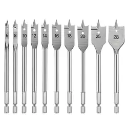 6-50mm Flat Drill High-carbon Steel Wood Flat Drill Set Multifun-ctional Woodworking Spade Drill Bits Durable Woodworking Tool