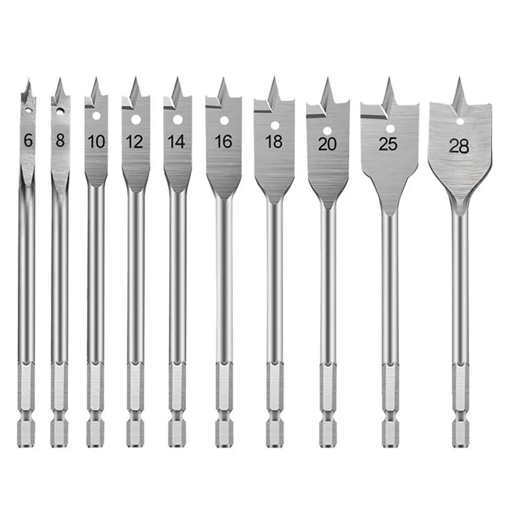 6-50mm Flat Drill High-carbon Steel Wood Flat Drill Set Multifun-ctional Woodworking Spade Drill Bits Durable Woodworking Tool