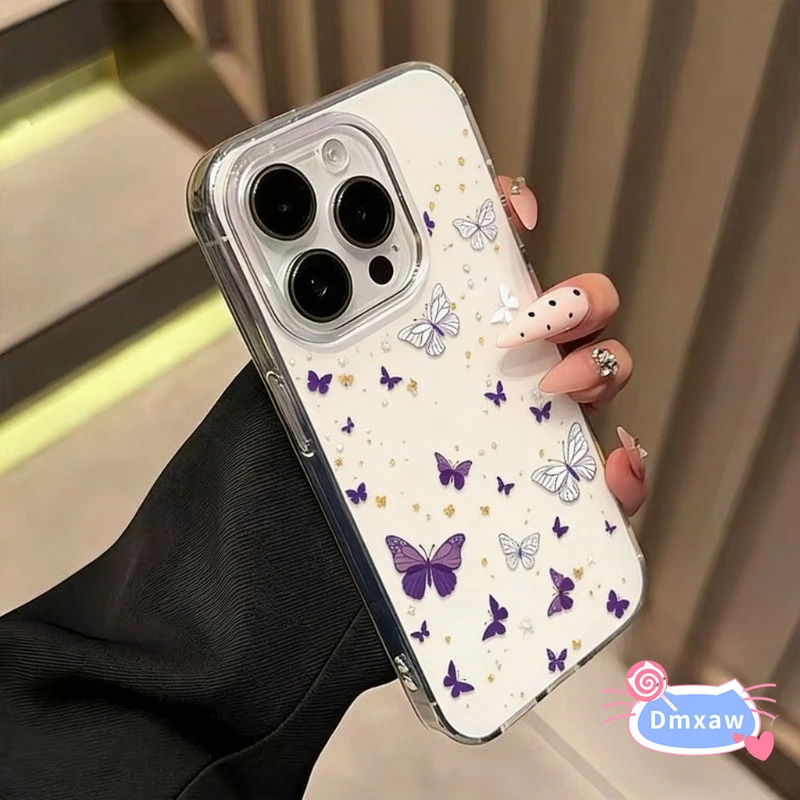 

Simple Purple Butterfly White Phone Case For OPPO Reno 10 9 8 Pro Plus F FS 8T 8Z 7Z 7 Lite 4G 5G Cover