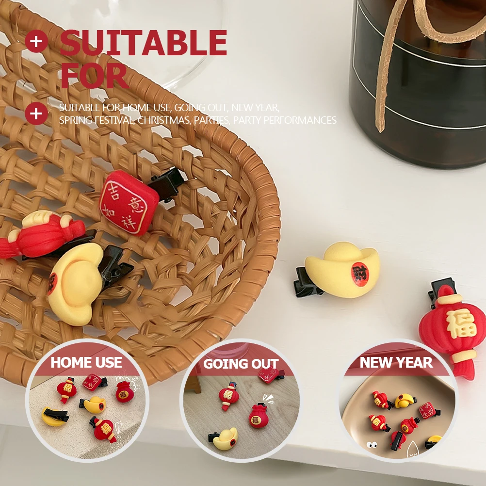 

10pcs Chinese Hair Clips New Year Red Hairpin Spring Festival Girls Hair Clip For Party Masquerade Role Play Head Decoration