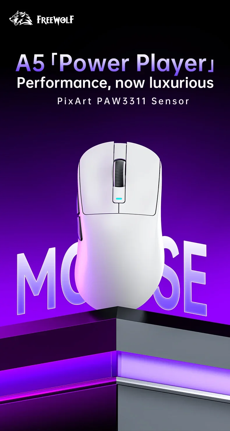 A5 Lightweight PAW3311 Gaming Mouse Triple Mode Wireless for Notebook - Ergonomic Design for Enhanced Esports Performance