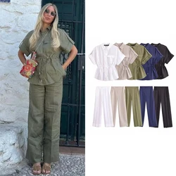 TRAF imposta l'estate da donna 2 pezzi 2024 nuovi pantaloni da donna elastici in vita Set moda elegante Set per le vacanze giovanili abiti Street Chic