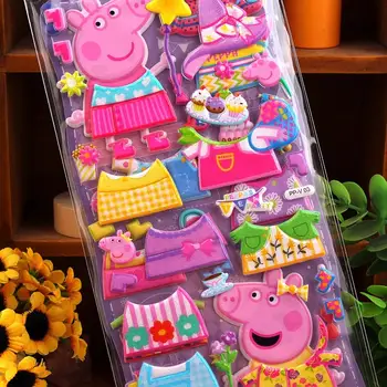 小豬佩奇服裝秀雙層泡泡貼紙小豬卡通圖案兒童筆記本水杯貼紙玩具聖誕禮物 12 最佳銷售 小豬佩奇貼紙 - №9