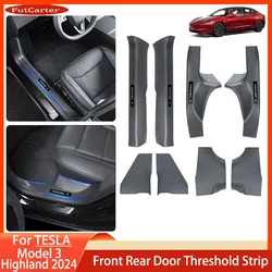 Door Sill Protector for Tesla Model 3 Highland 2024, Door Sill Scuff Plate Guard Pedal Kick Protection Strip Waterproof Pad