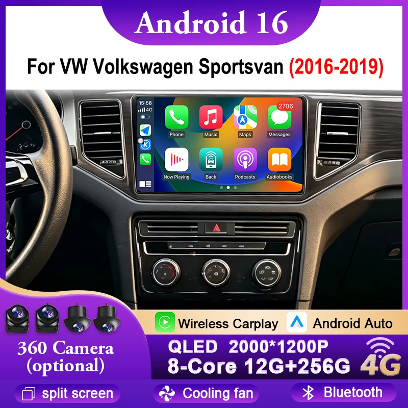 Android 16 For VW Volkswagen Sportsvan 2016 - 2019 Carplay Auto Stereo Car Radio Multimedia Video Player GPS Navigation WIFI 4G
