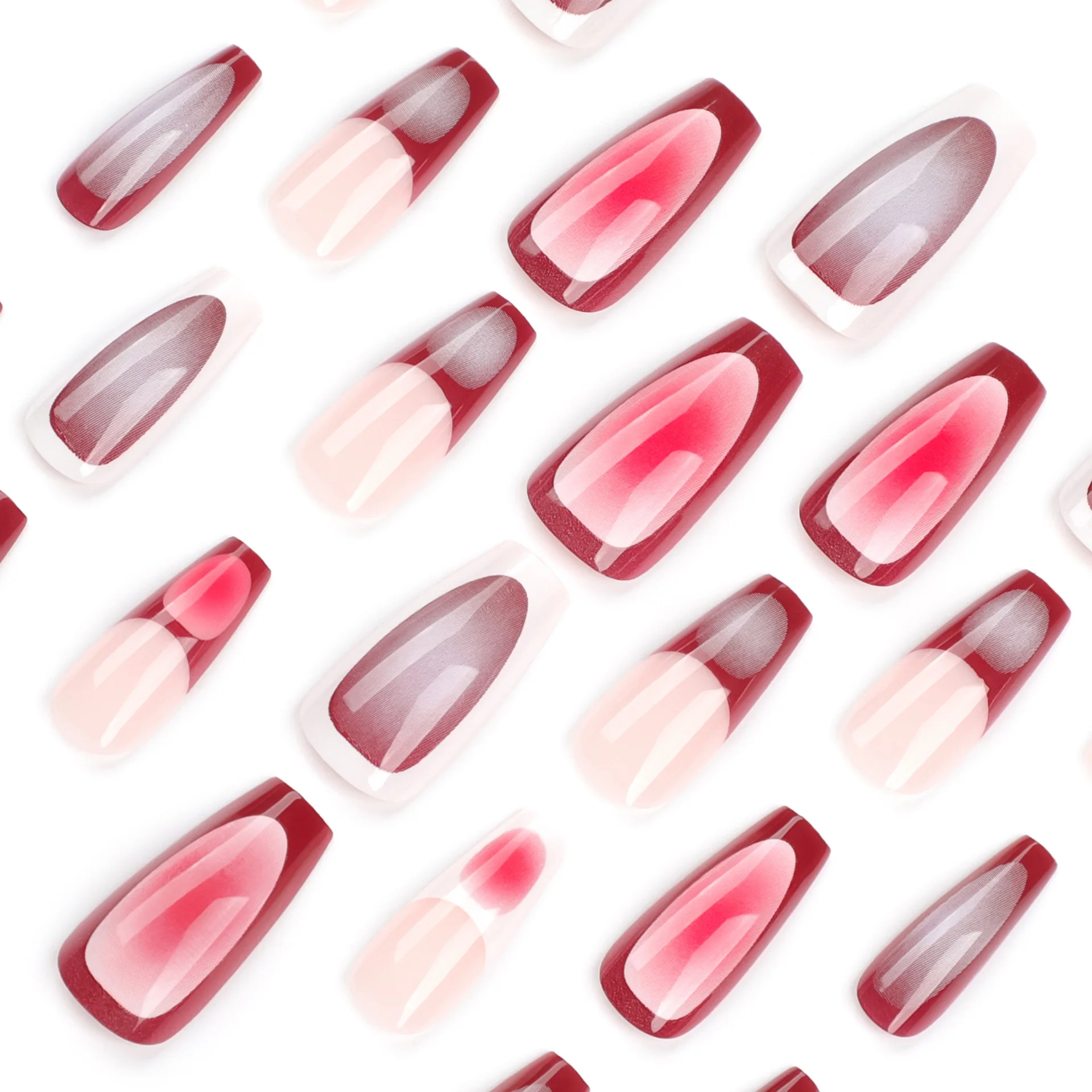 แผ่นศิลปะตกแต่งเล็บติดเล็บปลอมแบบไล่ระดับสีสำหรับเล็บปลอมพิมพ์ลายแบบฝรั่งเศส24ชิ้น