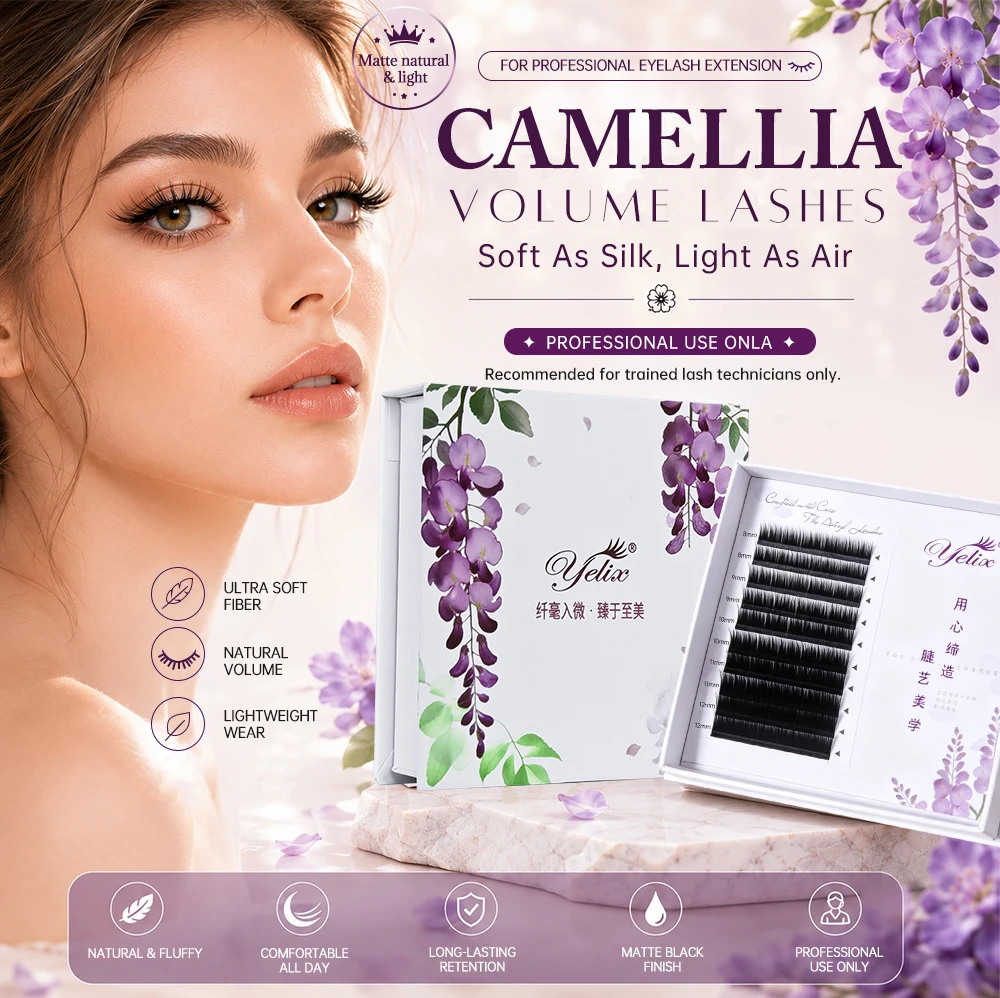 Yelix Camellia Volume Lashes Manhua Wimpernverlängerungen mit Kürzeren Wurzeln, UB UC LJ LB LC Curl, Weiche Natürliche Wimpern im Großhandel – Detail 1