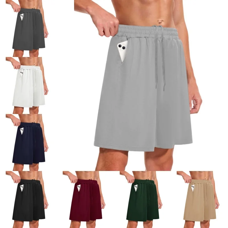

Men Outdoor Shorts Men's Summer Beach Shorts with Elastic Waistband Pockets for Fitness Running Solid Color Loose Fit Wide Leg