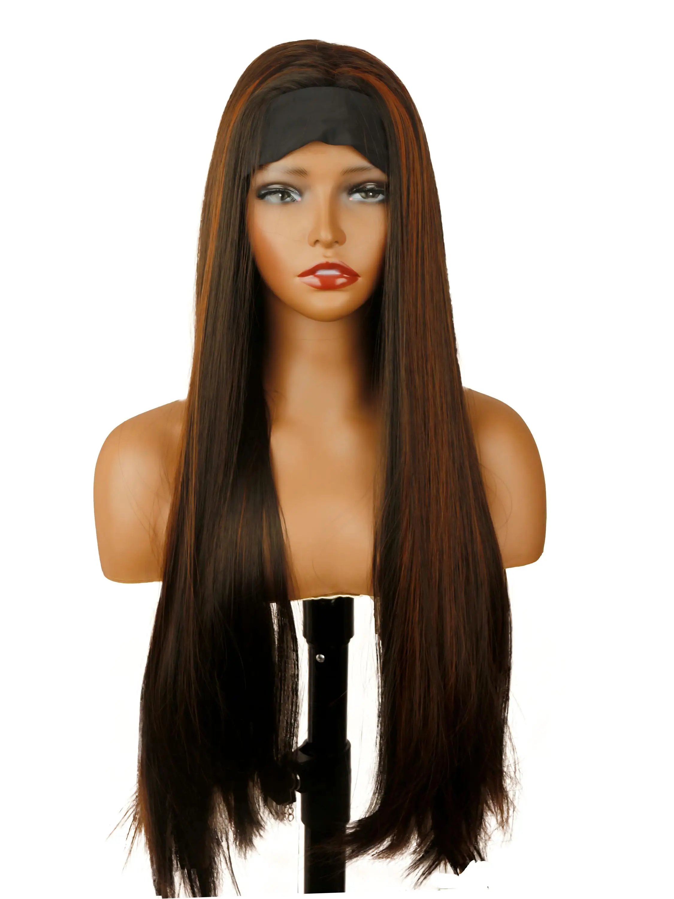 Long Straight Headband Wig For Women - Black&Brown Natural Silky High Temperature Resistant Affordable Fashionable Quality Wig