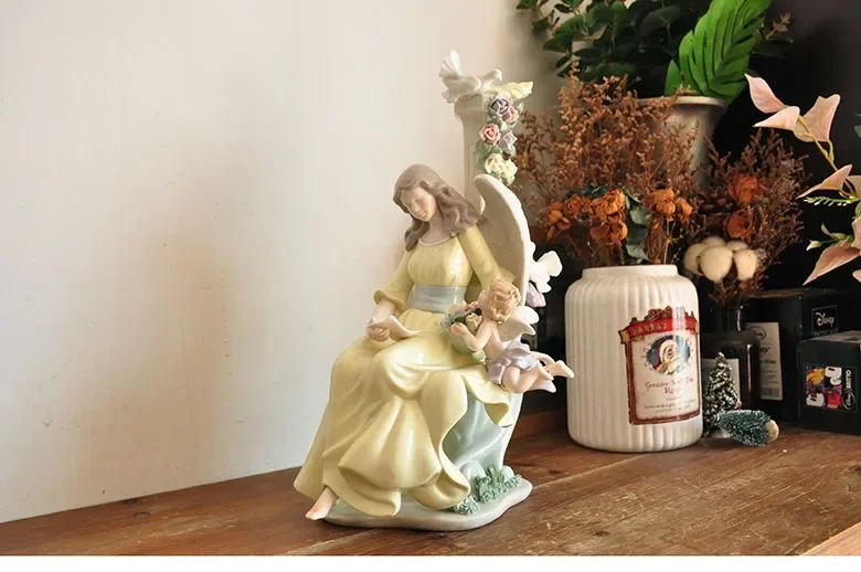 Porcelain Angel Sculpture Handmade Ceramic Angel Girl statue Home Decoration Ornament Art and Craft Gift