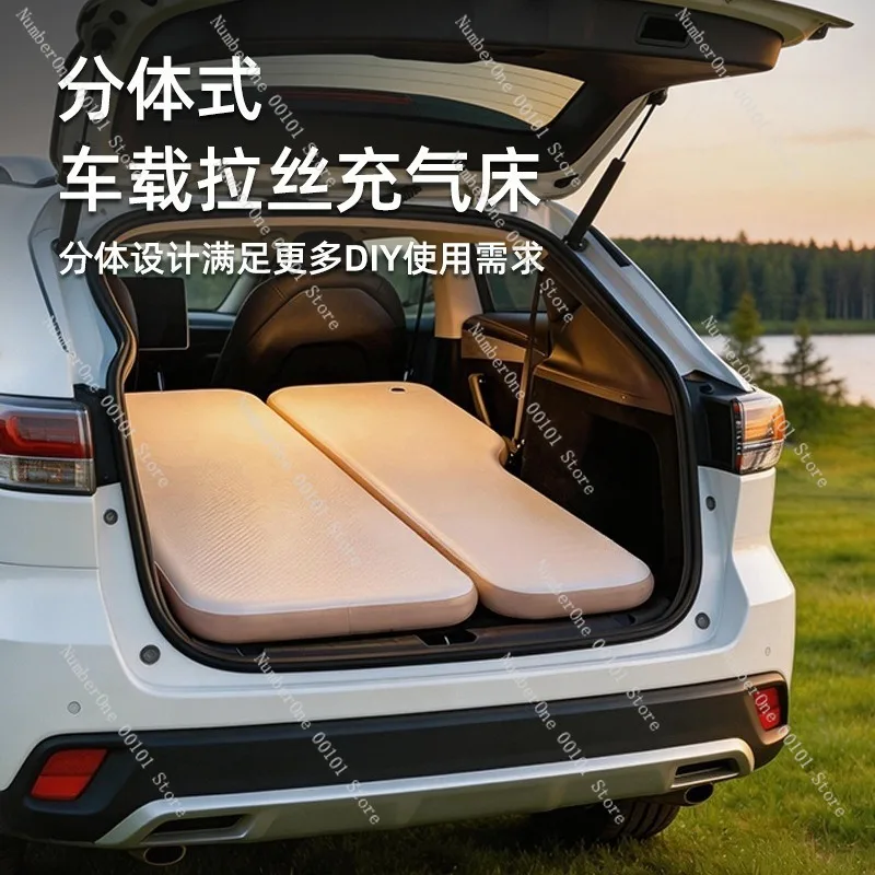Portable Split Car Air Mattress Flocked Back Seat Inflatable Bed Foldable Travel Sleeping Pad for Rear Seat SUV Sedan Universal