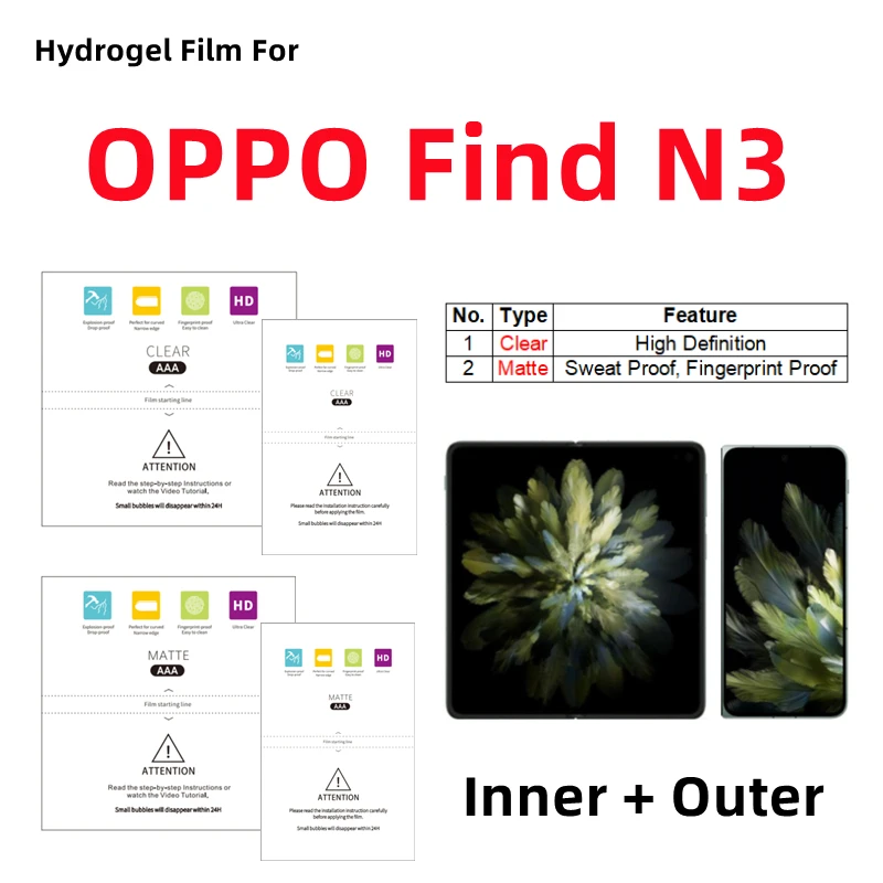 

Внутренняя и внешняя матовая гидрогелевая пленка для OPPO Find N3, прозрачная защитная пленка для складного телефона, HD-защитная пленка для экрана OPPO Find N3