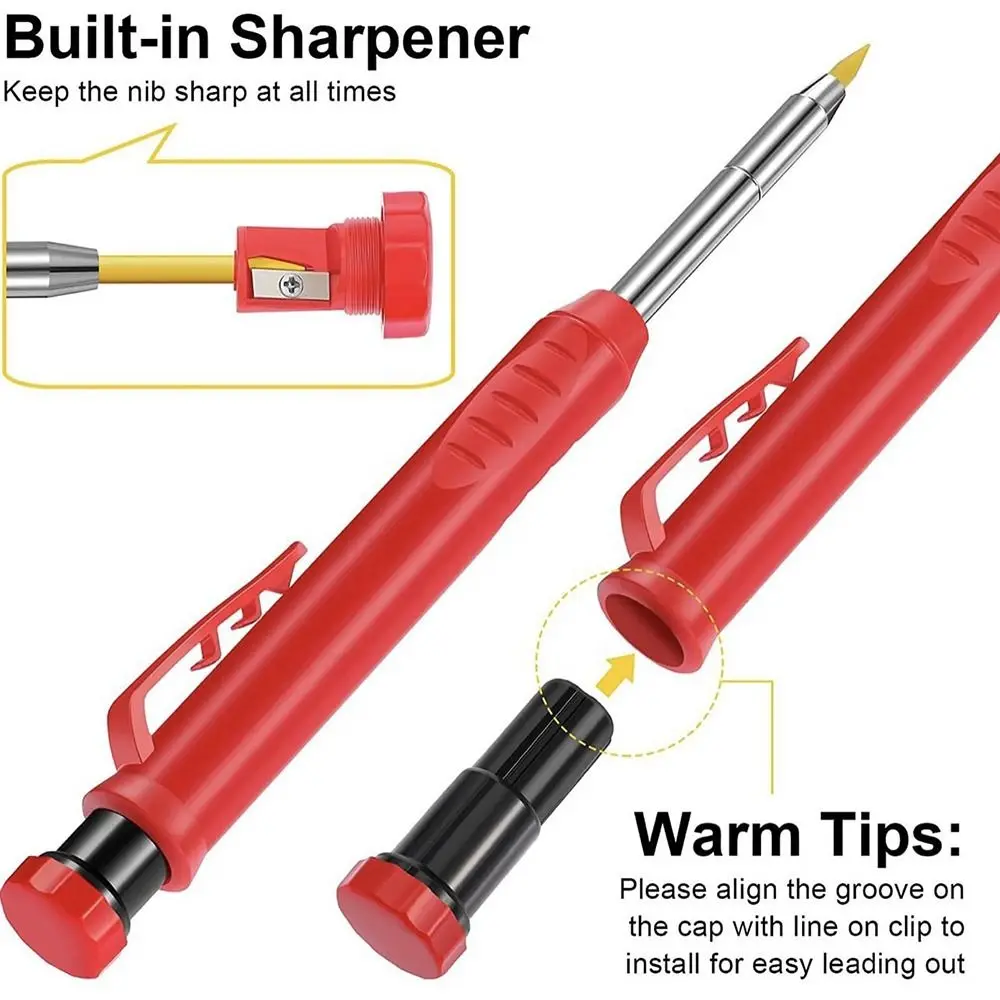 2.8mm Woodworking Pencil Deep Hole Marking Long Head Solid Carpenter Pencil Metal Built-in Sharpener Mechanical Pencil