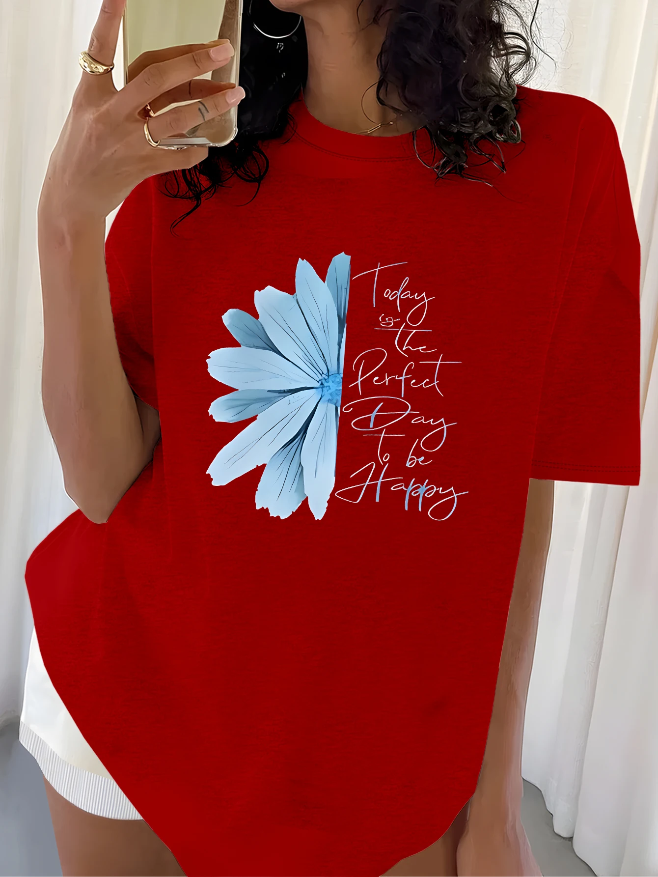 Plus size topos roupas femininas inspirador-estilo preto camiseta com estampa de motivo de flores, macio e confortável, roupas de verão