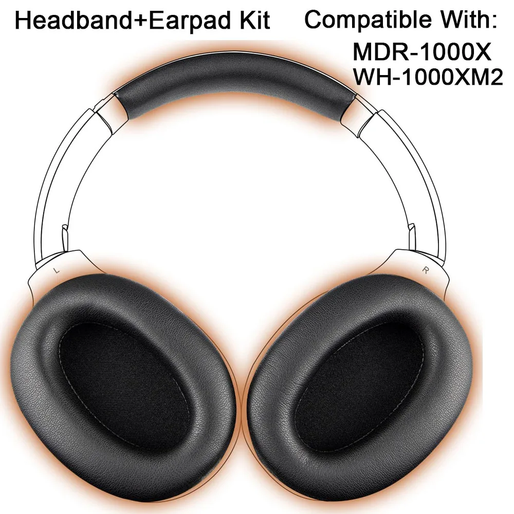 Kit d'oreillettes + bandeau pour écouteurs Sony WH-1000XM2 (WH1000XM2) et MDR-1000X (MDR1000X), coussinets d'oreille de remplacement