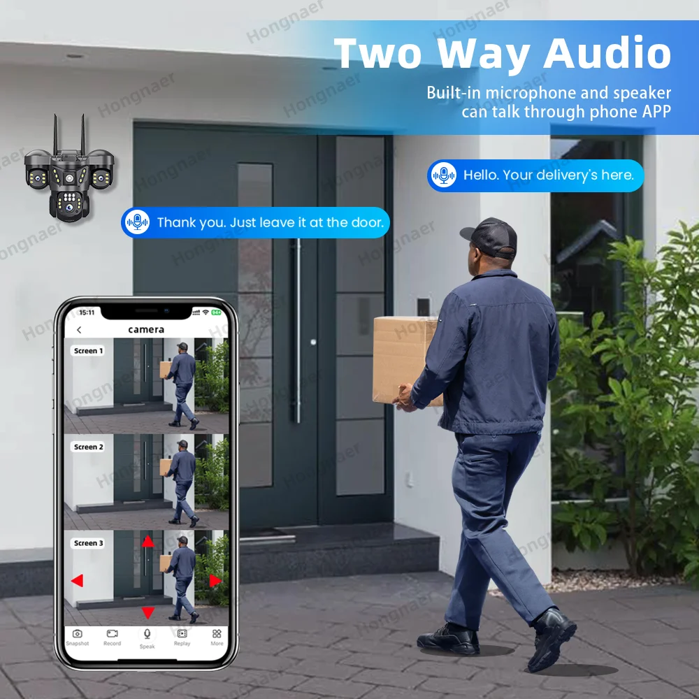 Hongnaer 12MP 6K V380 Pro Three Lens Wireless WiFi Home Security Wireless 4G Sim Card CCTV IP Camera