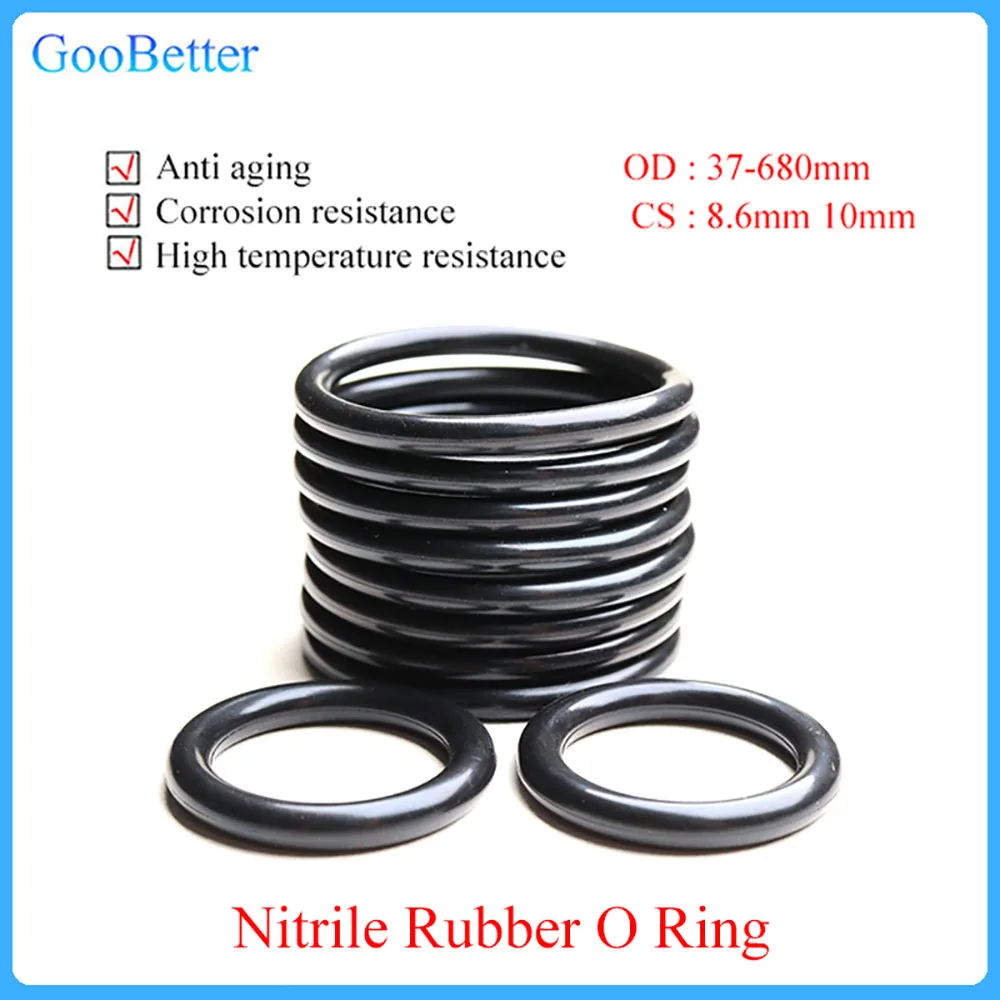 

1Pcs NBR O Ring Seal Gasket Thickness CS 8.6/10mm OD 37~680mm Nitrile Butadiene Rubber Spacer Oil Resistance Washer Round Black