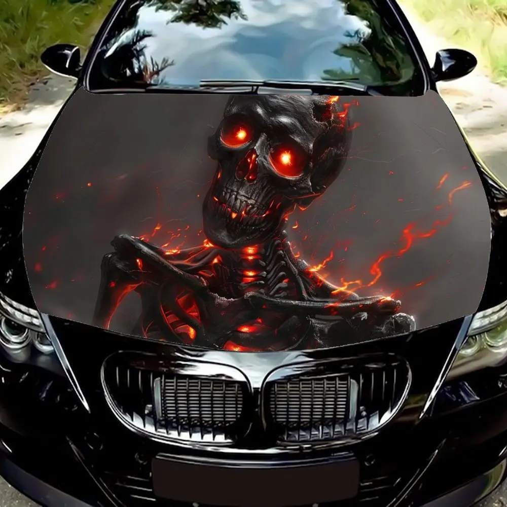 

Epic Flame - Clad Skull Car Engine Hood Vinyl Wraps Sticker, Auto Exterior Device, Waterproof Self-adhesive Car Decal, Personali