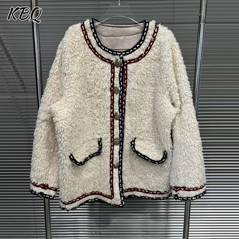 

KBQ однотонные шикарные пальто с карманами для женщин, круглые вырезы, лоскутное пальто с длинными рукавами и пуговицами, темпераментное пальто, женское осеннее стильное новое пальто