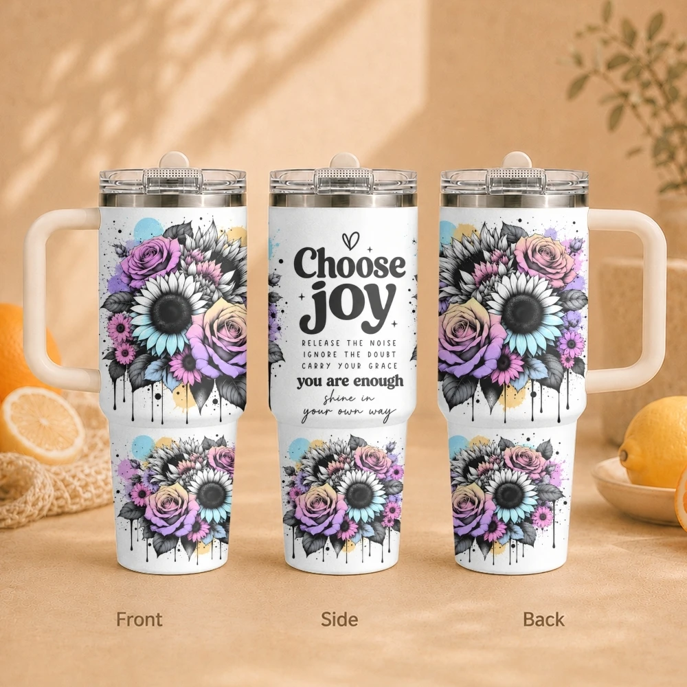 Artistic words like flowers Vacuum Flasks 40oz Vacuum Insulated Travel Mug - Stainless Steel Straw Cup Lid