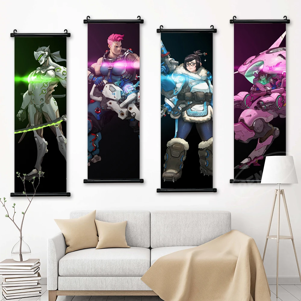 Print Overwatch Poster JunkRat Wall Art Symmetra Pictures Painting Roadhog Canvas Winston Hanging Game Scrolls Home Decor Gift