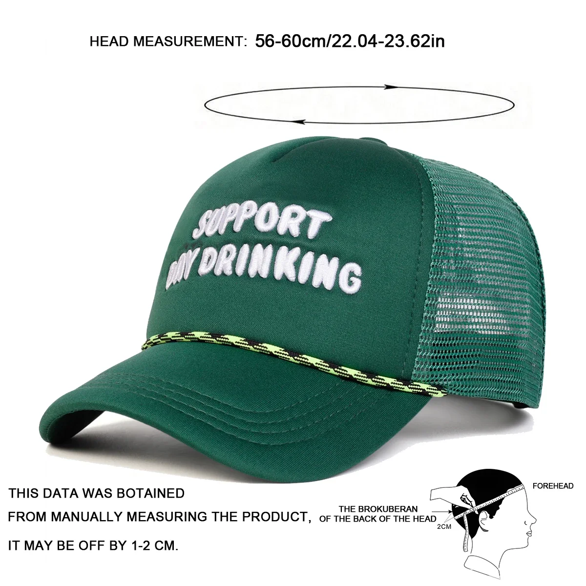 Gorras de red de béisbol con bordado de letras para beber de día Unisex, gorras informales ajustables para exteriores para primavera y verano, gorra deportiva con protección solar