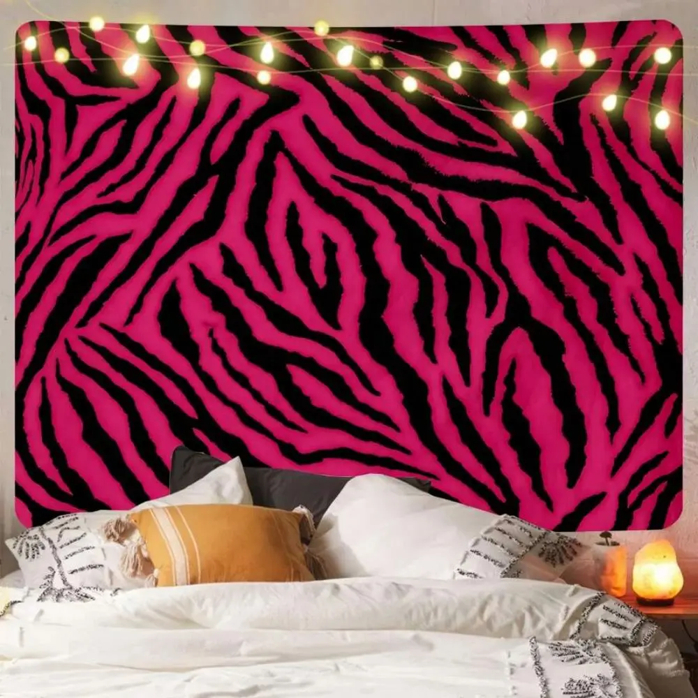 VIKAMA Polyester Zebra Print Tapestry Wall Hanging Decor  Room Accent Vibrant Pink Black Design For Living Bedroom