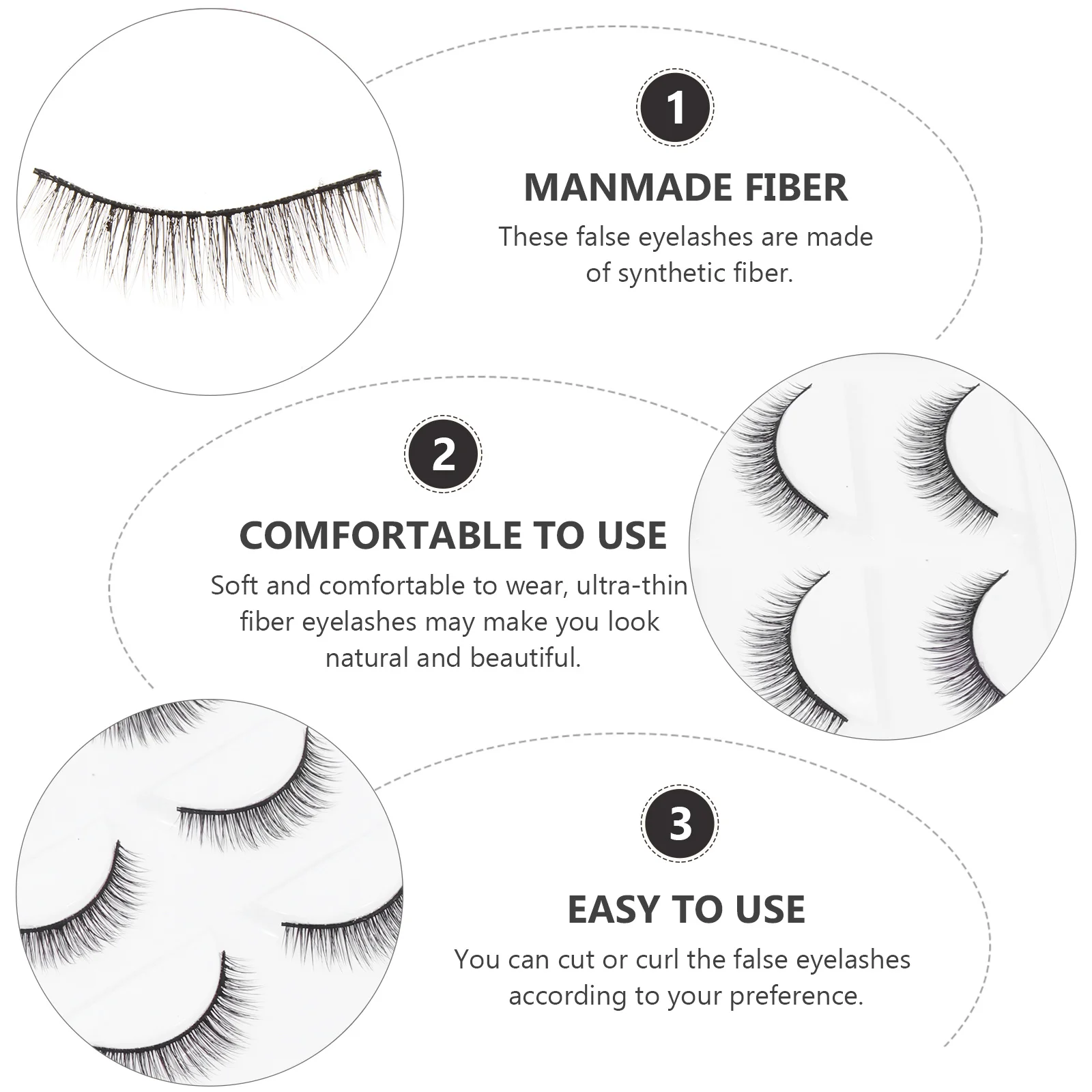 5Pairs False Eyelash Natural Look 3D Manmade Fiber Reusable Thick Eyelashes for Daily Party Makeup Fake Lashes Extension