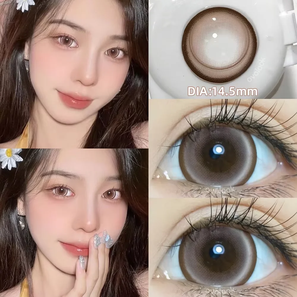 OVOLOOK-10 Colors Colored Contact Lenses for Eyes with Diopters Prescription Lenses for Myopia Natural Big Diameter Lens 1 Pair