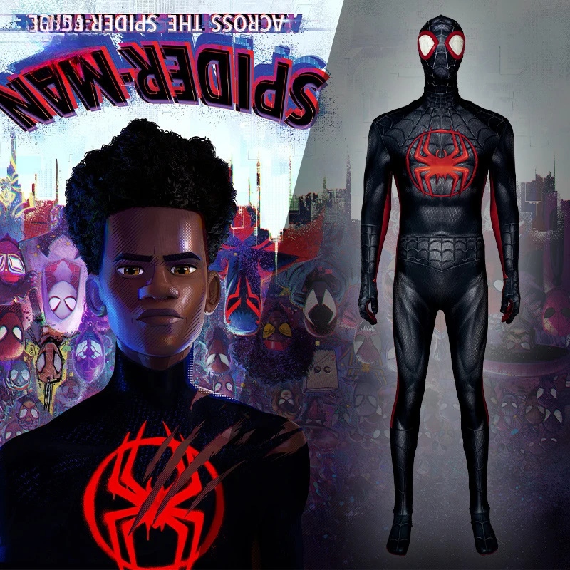 

Spider Man: Across the Spider Verse Cosplay Costume Miles Balck Spiderman 1:1 Cos Jumpsuit Headgear Halloween Carnival Party