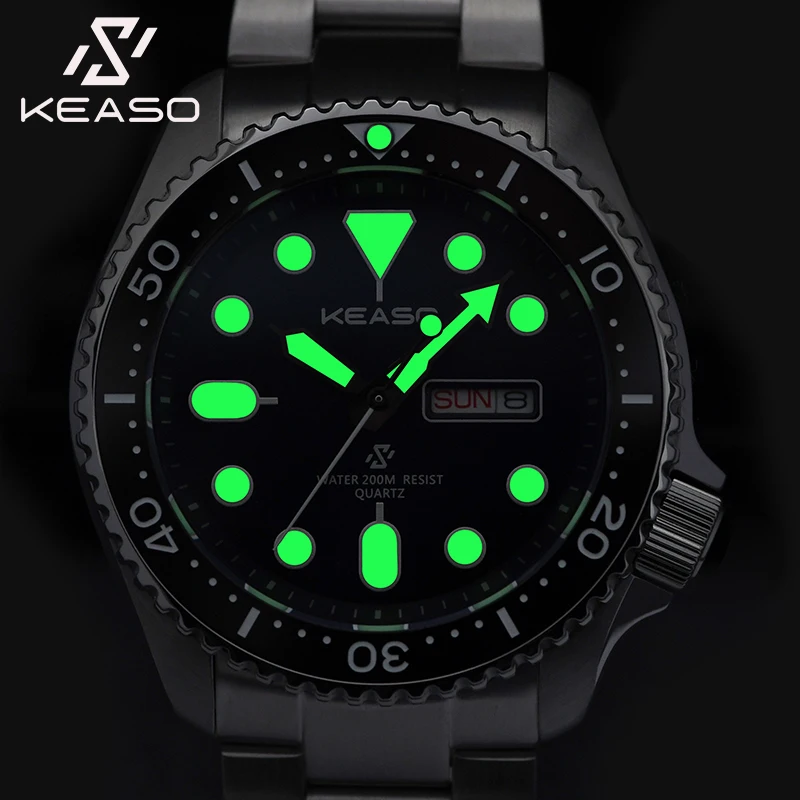 KEASO Fashion Men Quartz Watch Sapphire Crystal Irror Ceramic Bezel MIYOTA 2105 Movement 316L Steel Waterproof Original Watch