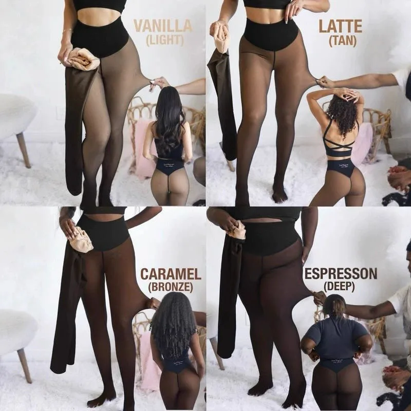 Black Sexy Translucent Fake Pantyhose for Women Fleece Lined Thicken Winter Thermal Tights High Waist Elastic Slim Stockings
