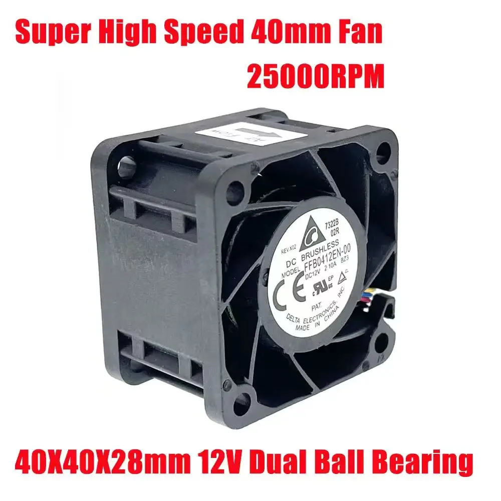 

New Super High Speed 40mm 4cm Cooling Fan,for Delta FFB0412EN-00 40X40X28mm Dual Ball Bearing 12V 25000RPM 1U 2U Server Cooling