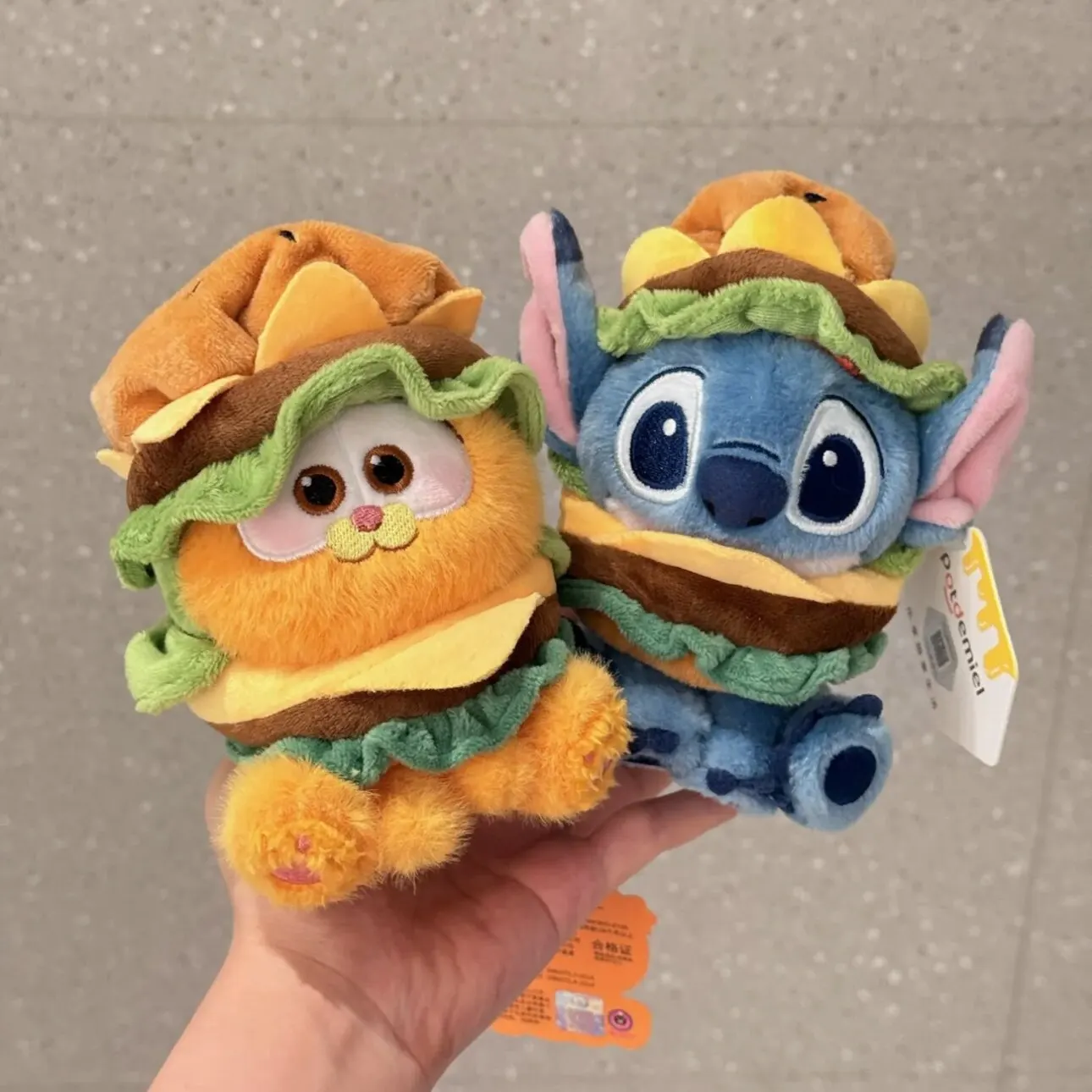 

Genuine Disney Stitch hamburger Garfield cute cartoon plush doll cute bag pendant High quality gift doll Bag charm
